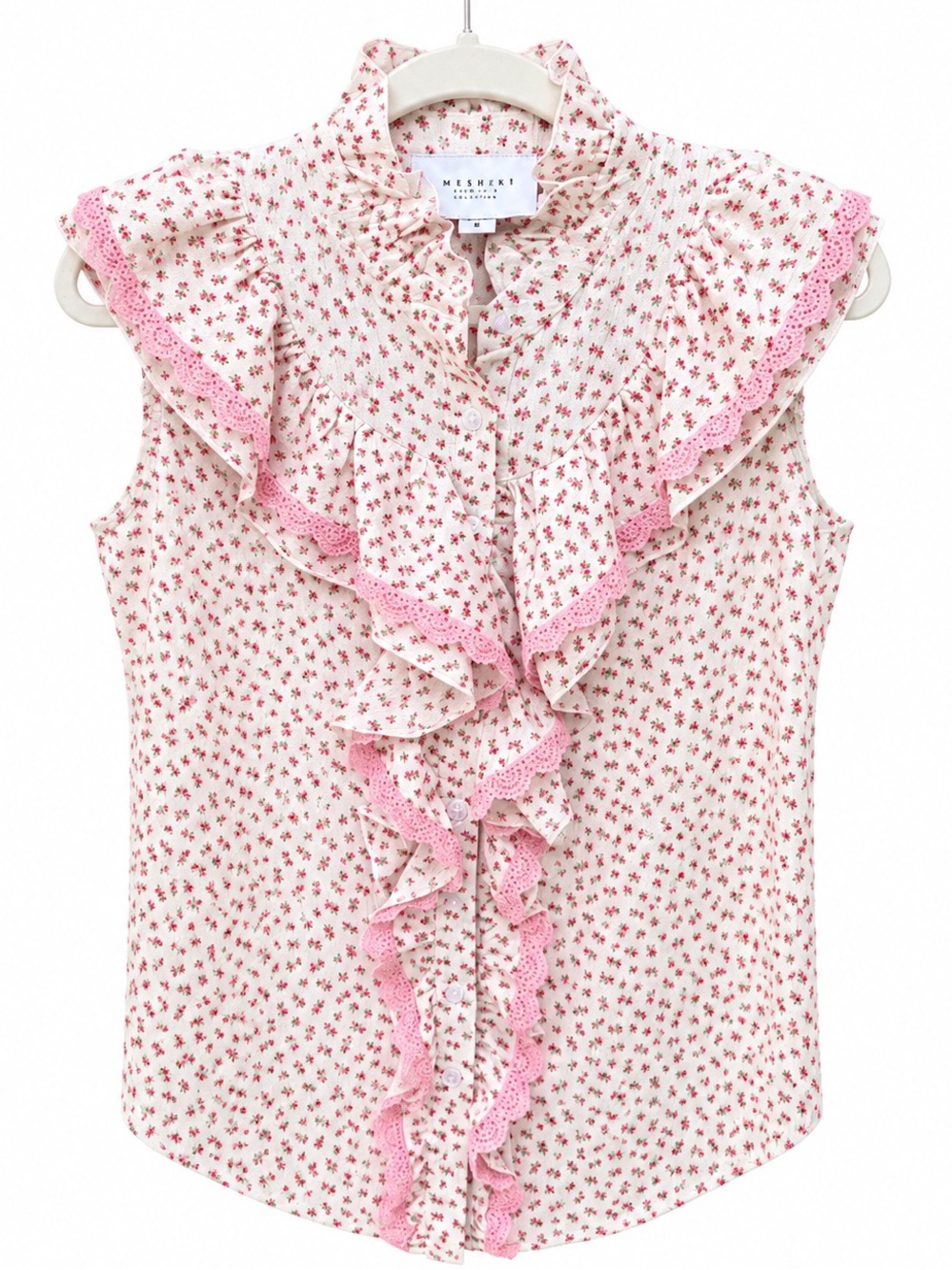 The Shirt Rochelle Behrens blouse top shirt cottage core pink ruffle medium
